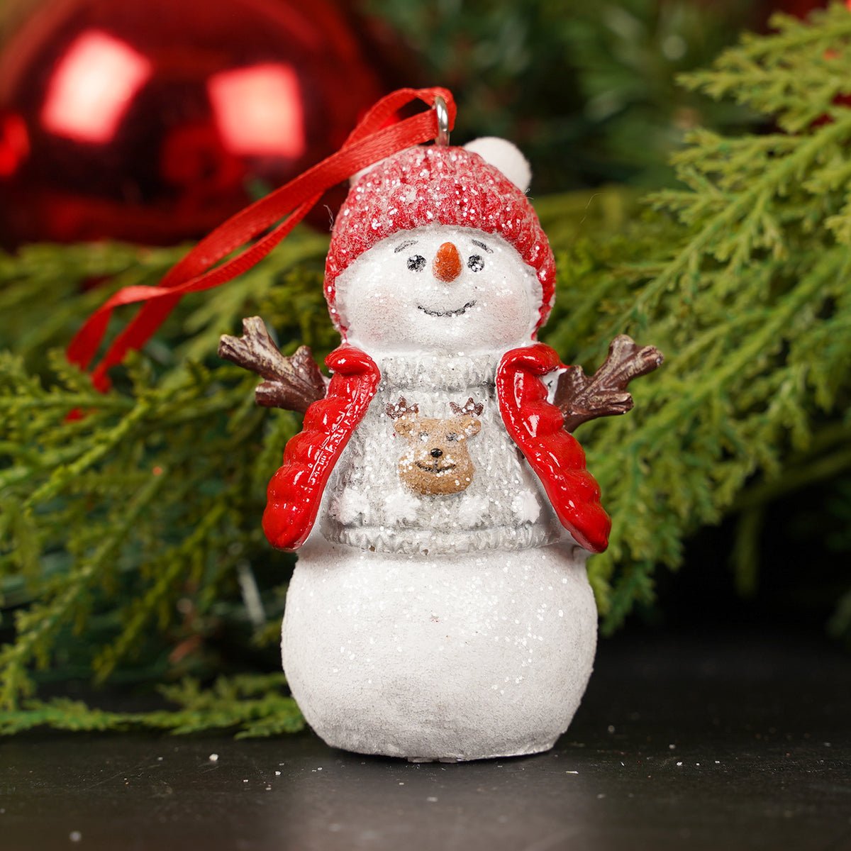 Traditional Snowman Red Sweater Ornament