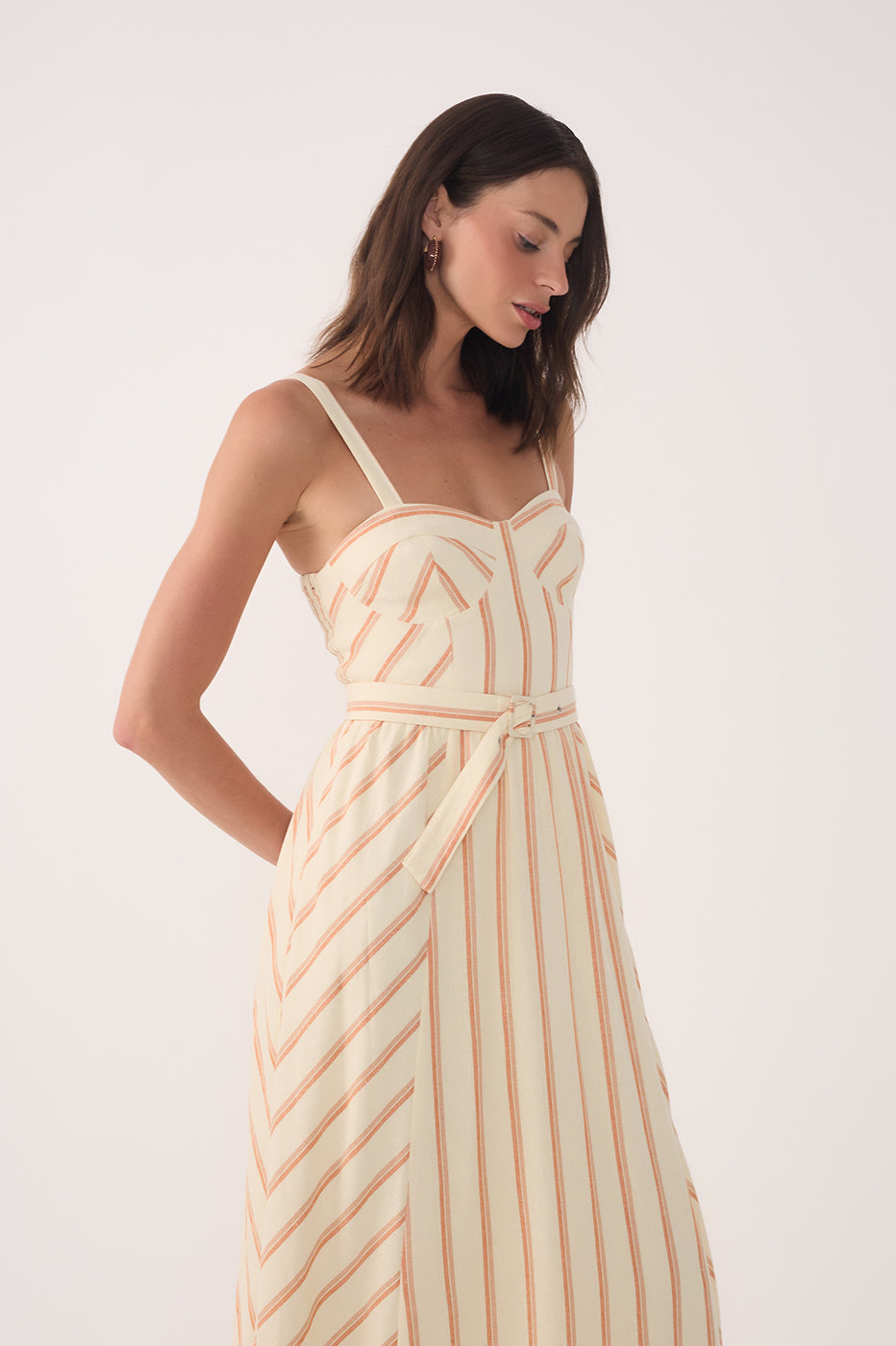 STRIPED BUSTIER MIDI DRESS