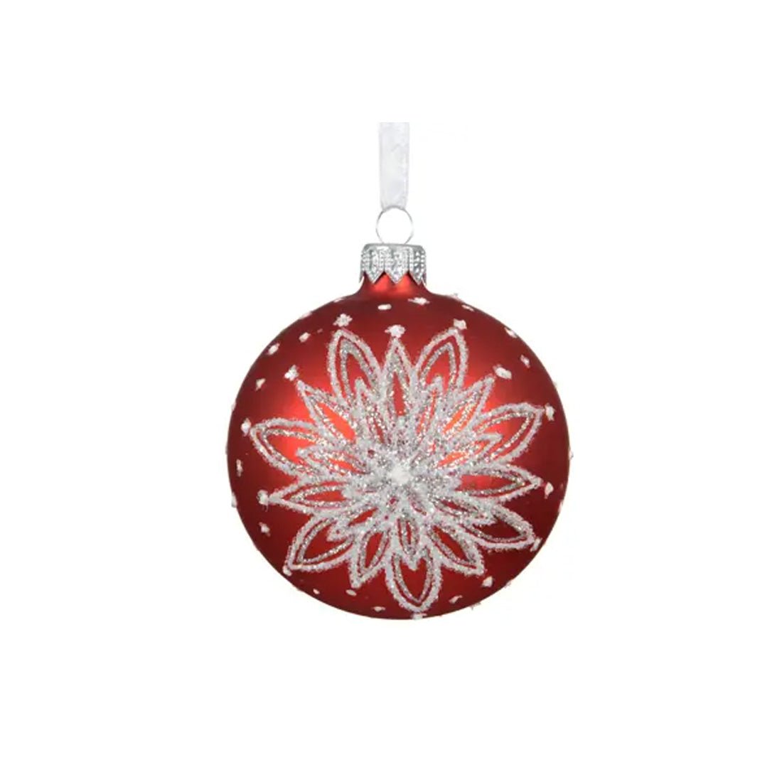 Red Silver Glitter Flower Ornament