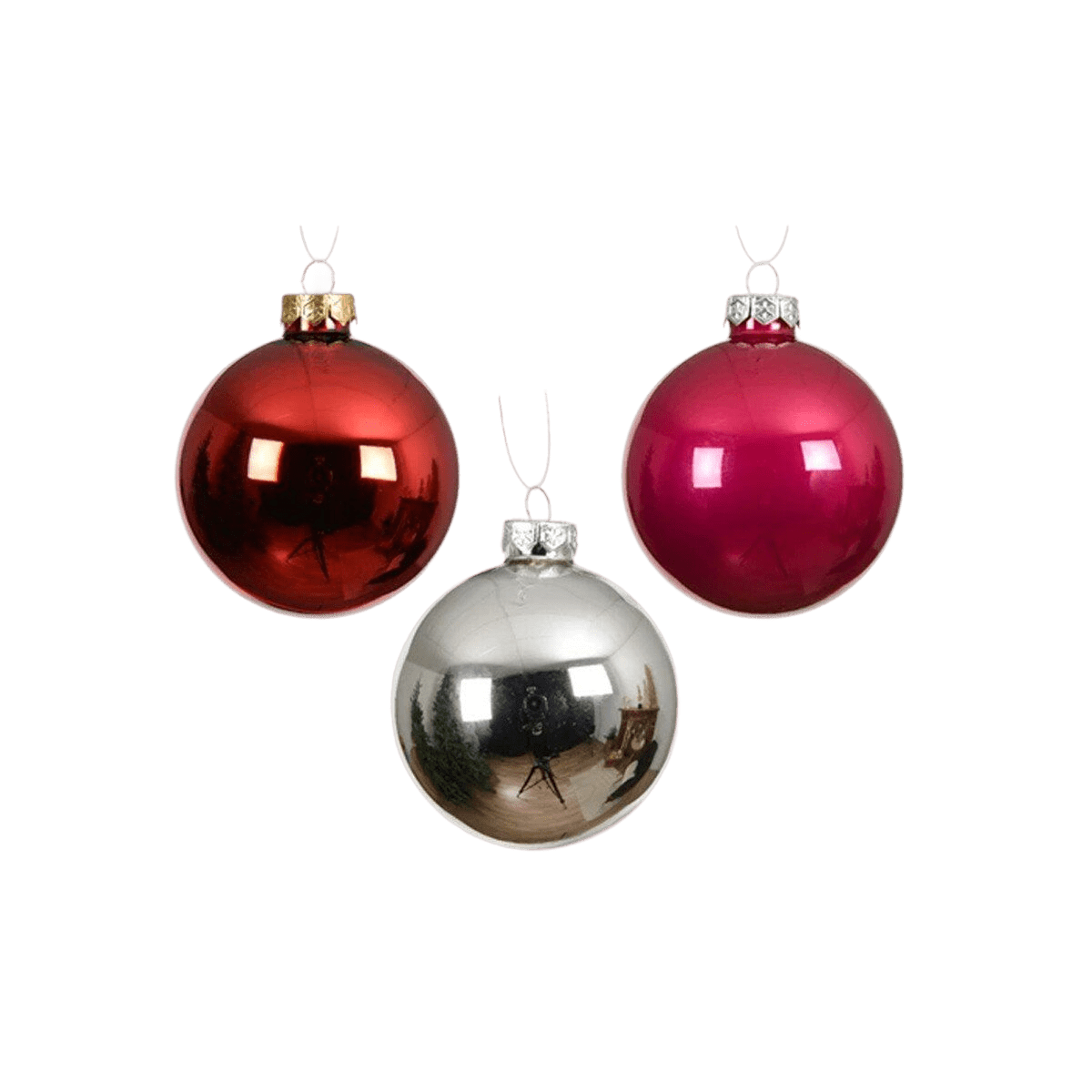16 Glass Red Pink Silver Ball Ornaments