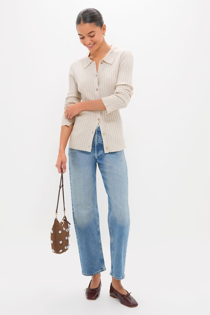 Sandstone Fine Rib Knit Button Down Myers Polo