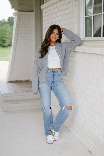 Victoria Cardigan-Heather Grey