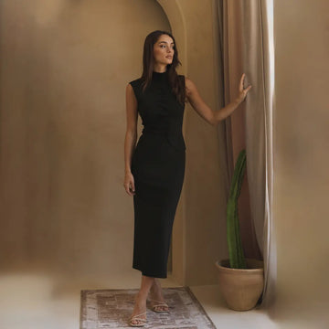 PLEATED MOCK NECK SWEATER TOP & SKIRT SET