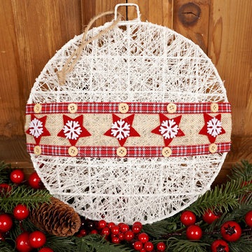 10.5Inch White Red Snowflake Disc Ornament