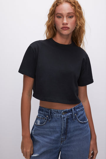 COTTON CROPPED TEE | BLACK001