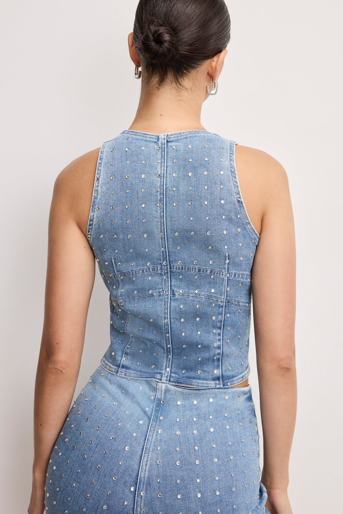 DOLLY CRYSTAL DENIM VEST | INDIGO1023