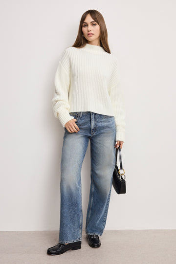 CHUNKY KNIT MOCK NECK SWEATER | IVORY003