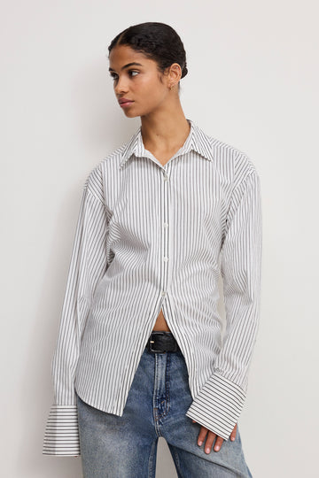 POPLIN TIE BACK SHIRT | BCW PINSTRIPE001