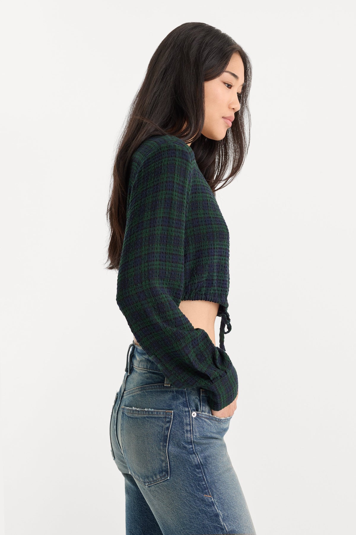 THE CRINKLE CINCHED SHIRT | FOREST PLAID