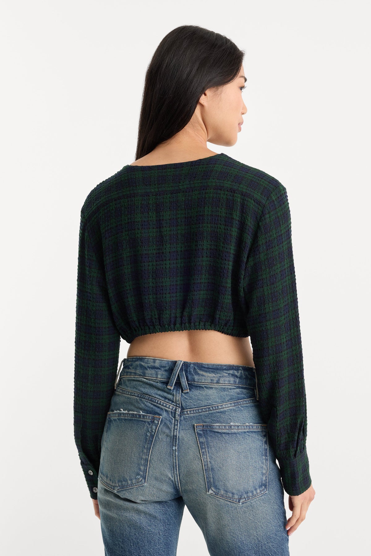 THE CRINKLE CINCHED SHIRT | FOREST PLAID