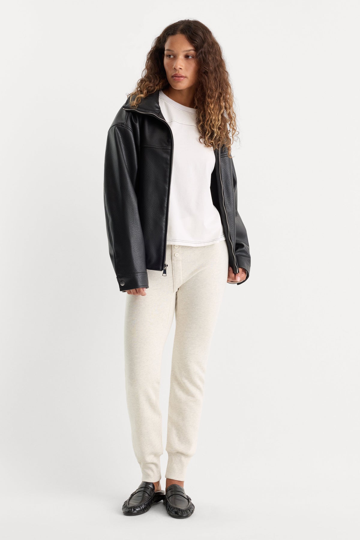 THE FRENCH TERRY BUTTON FRONT LEGGING | OATMEAL HEATHER