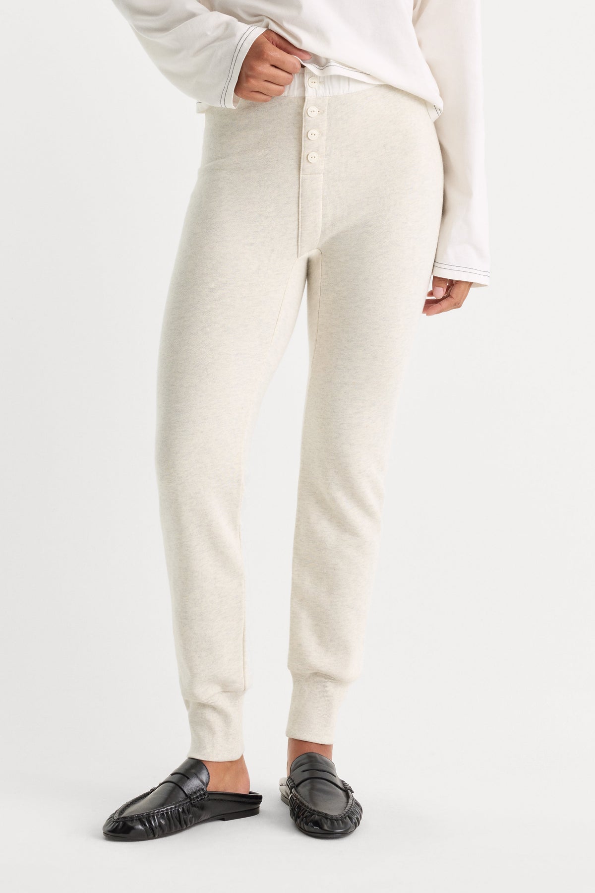 THE FRENCH TERRY BUTTON FRONT LEGGING | OATMEAL HEATHER