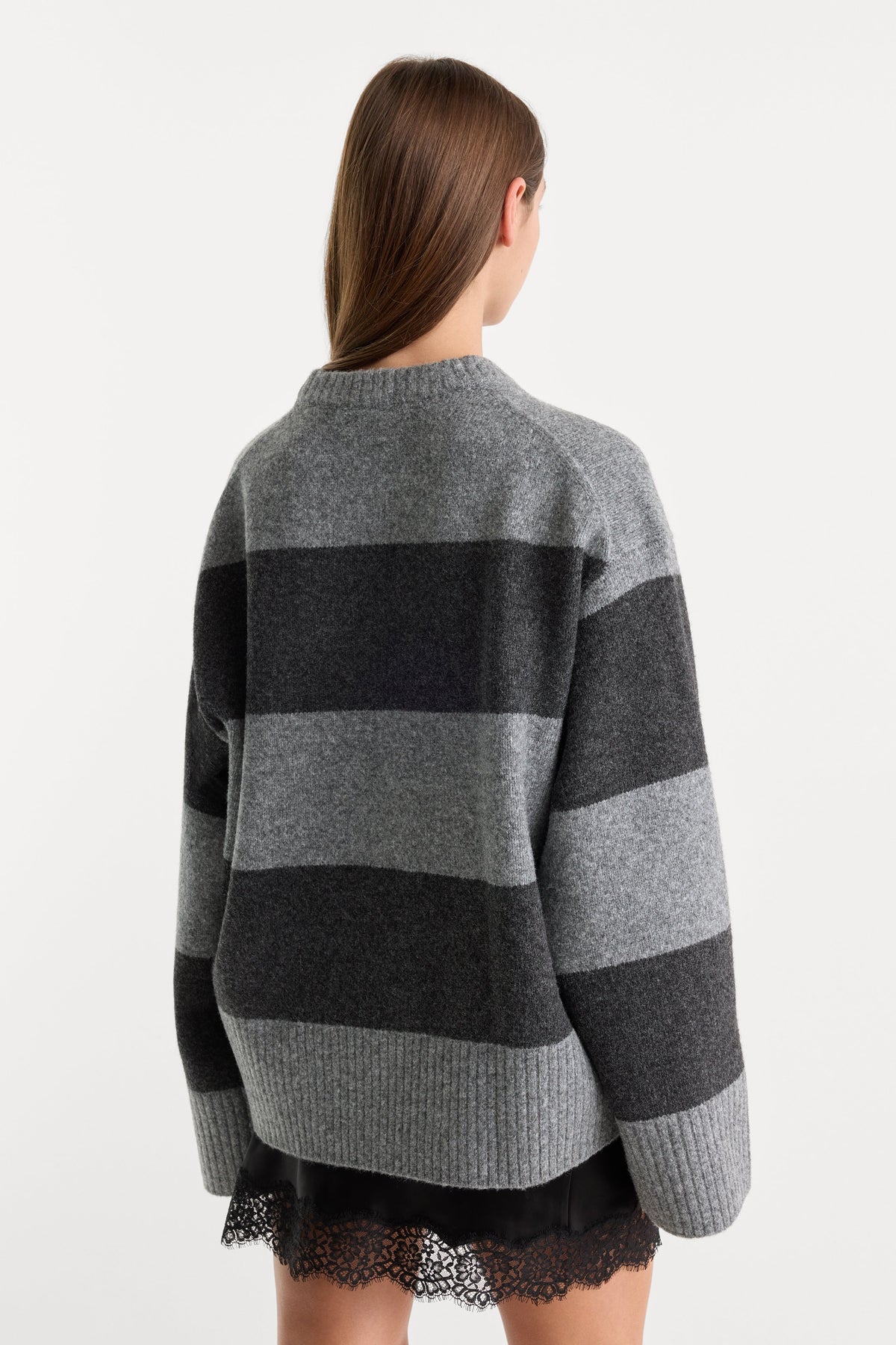 THE OVERSIZED CREW SWEATER | GREY MELANGE STRIPE