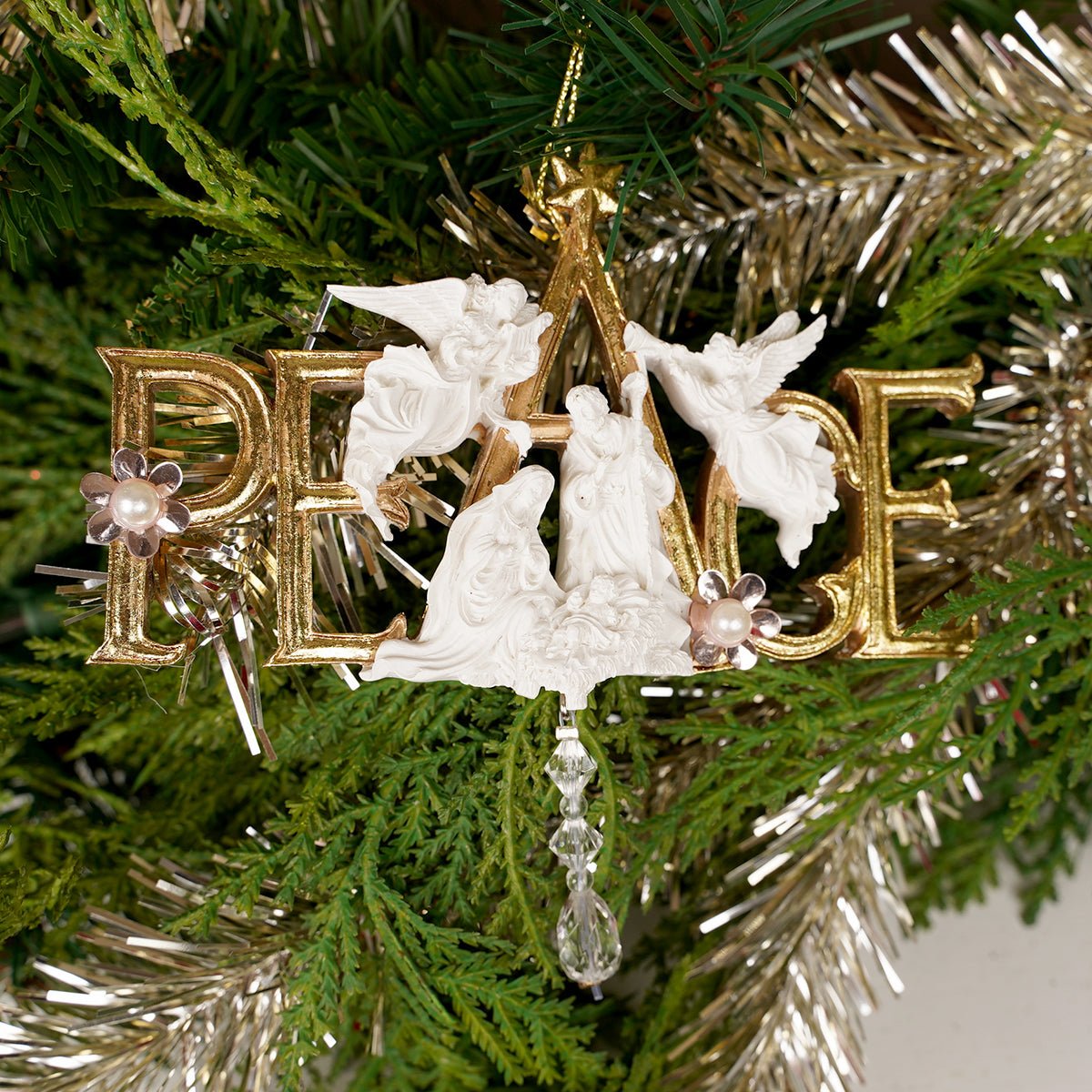 Gold Peace With Nativity Ornament