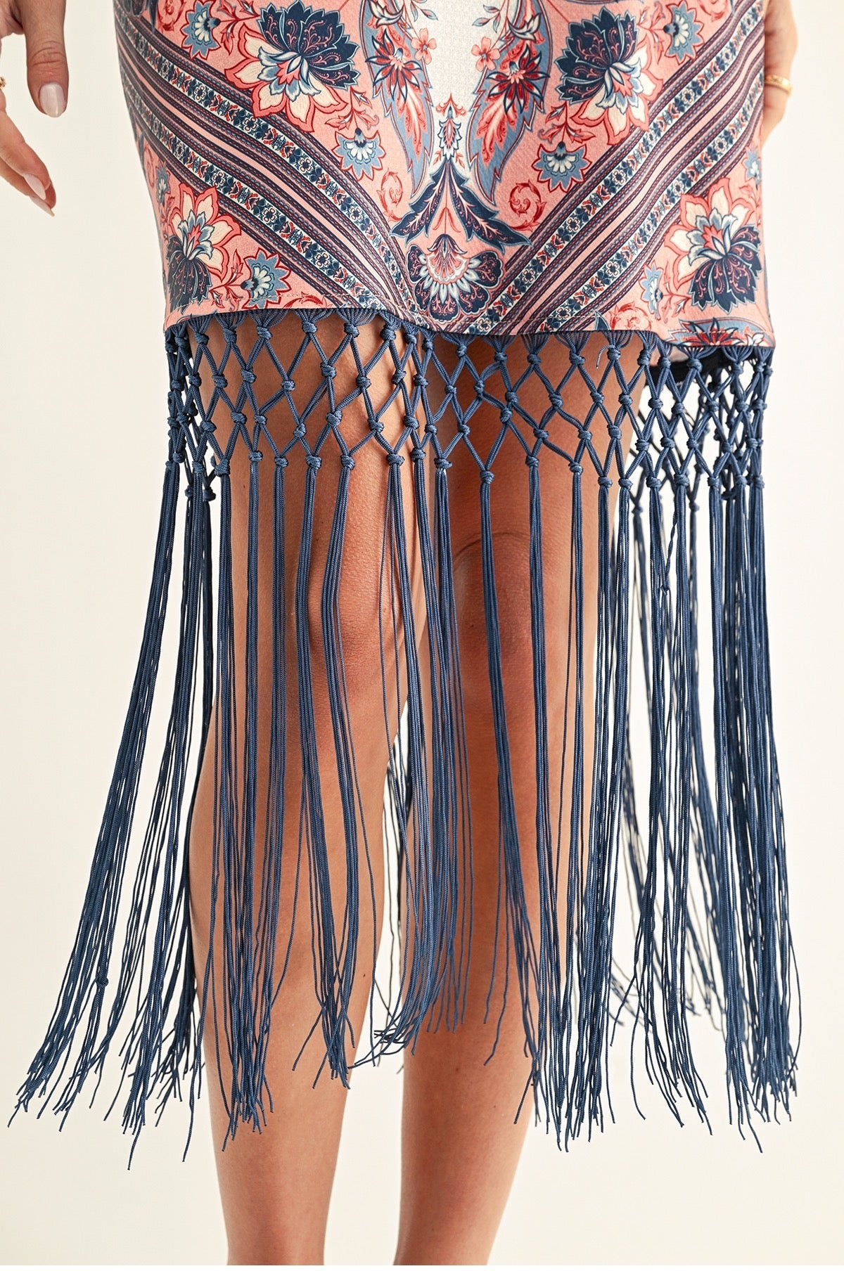 MORGAN BIAS MIDI DRESS WITH FRINGE HEM