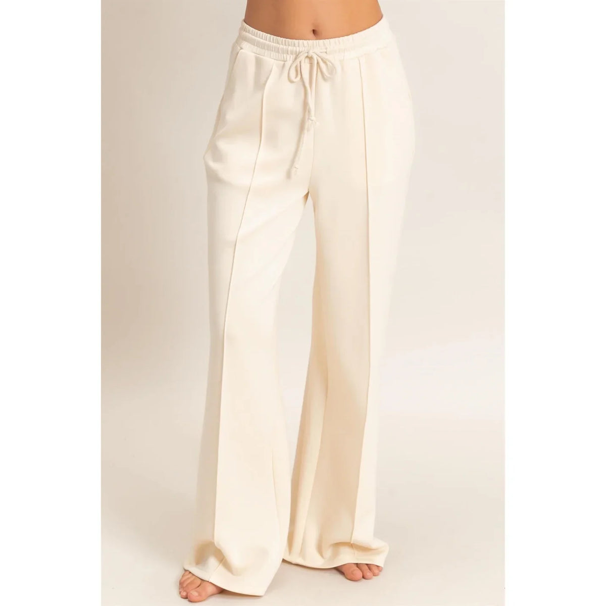 DRAWSTRING WAIST PINTUCK WIDE LEG PANTS