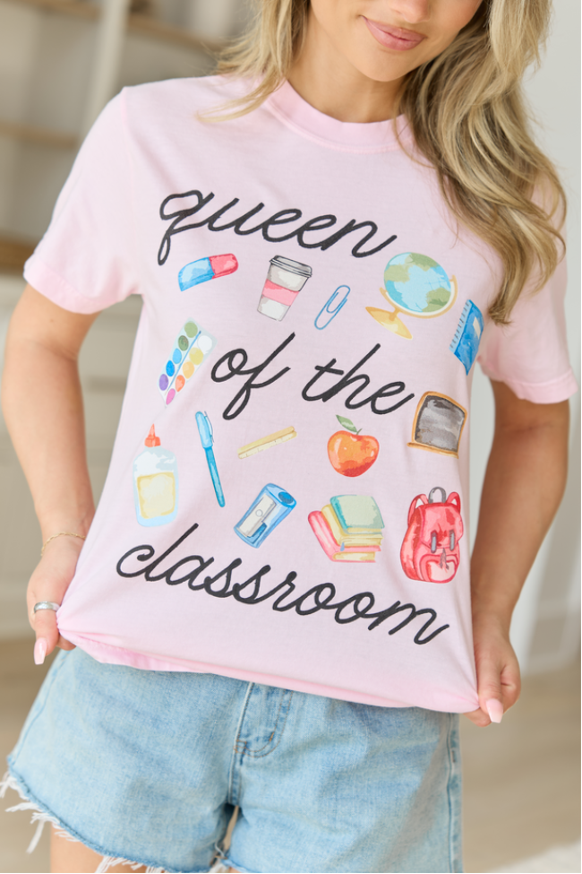 Queen Of The Classroom Watercolor Light Pink Comfort Colors Graphic Tee
