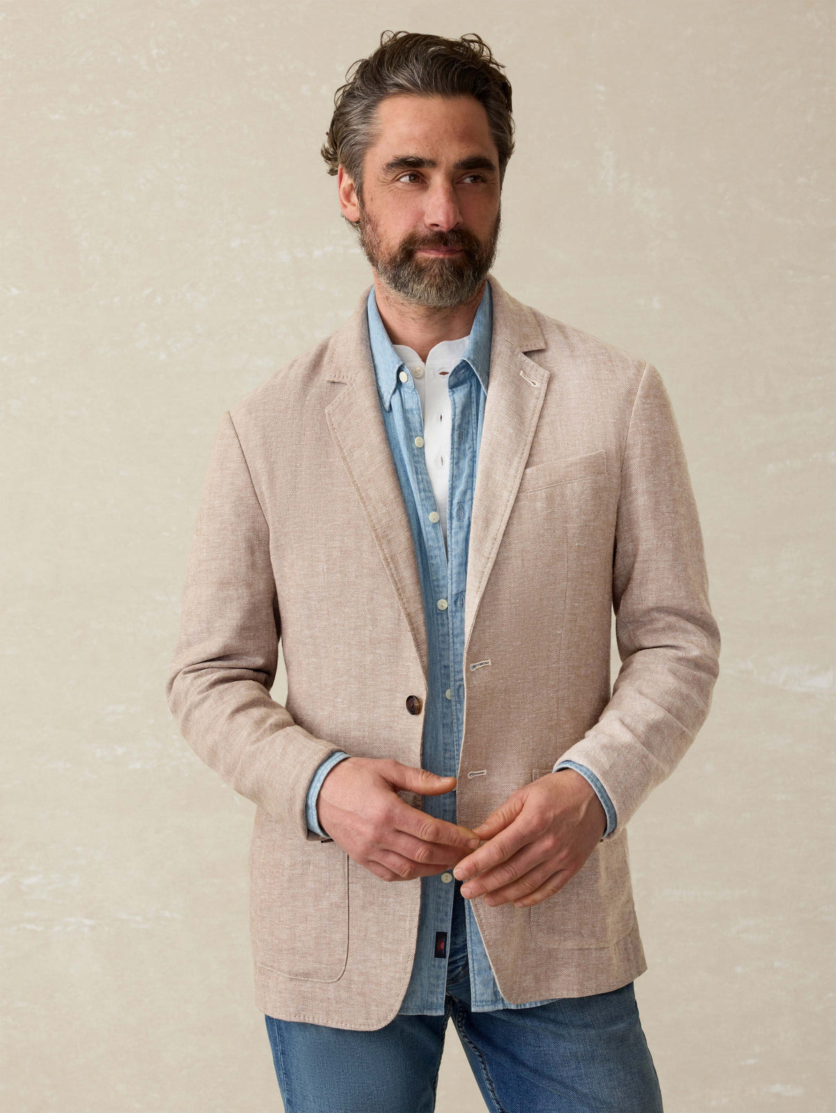 Movement Linen Blazer - Wolf Sands Herringbone