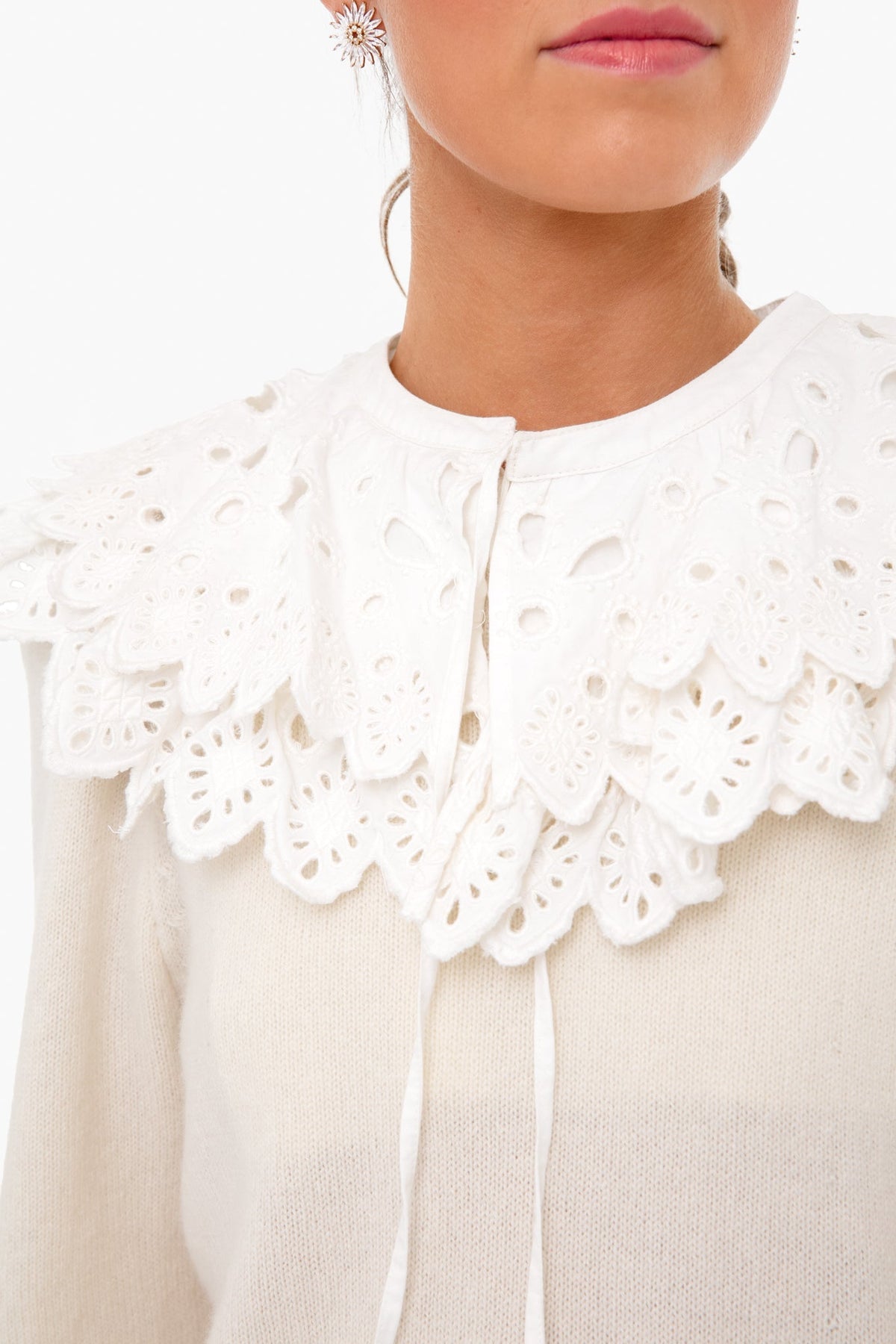 White Hazel Eyelet Long Sleeve Sweater