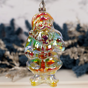 Iridescent Glass Santa Ornament
