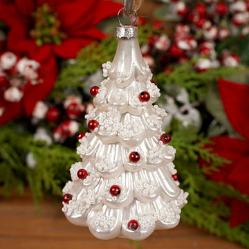Glass White Tree With Red Berries Ornament