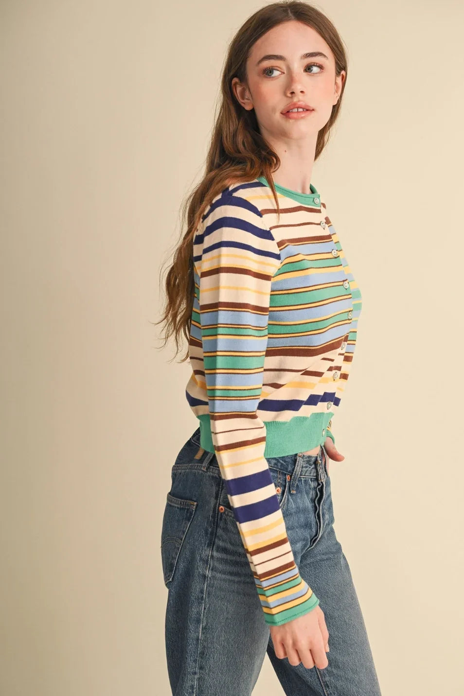 MULTI-COLOR STRIPED SWEATER CARDIGAN