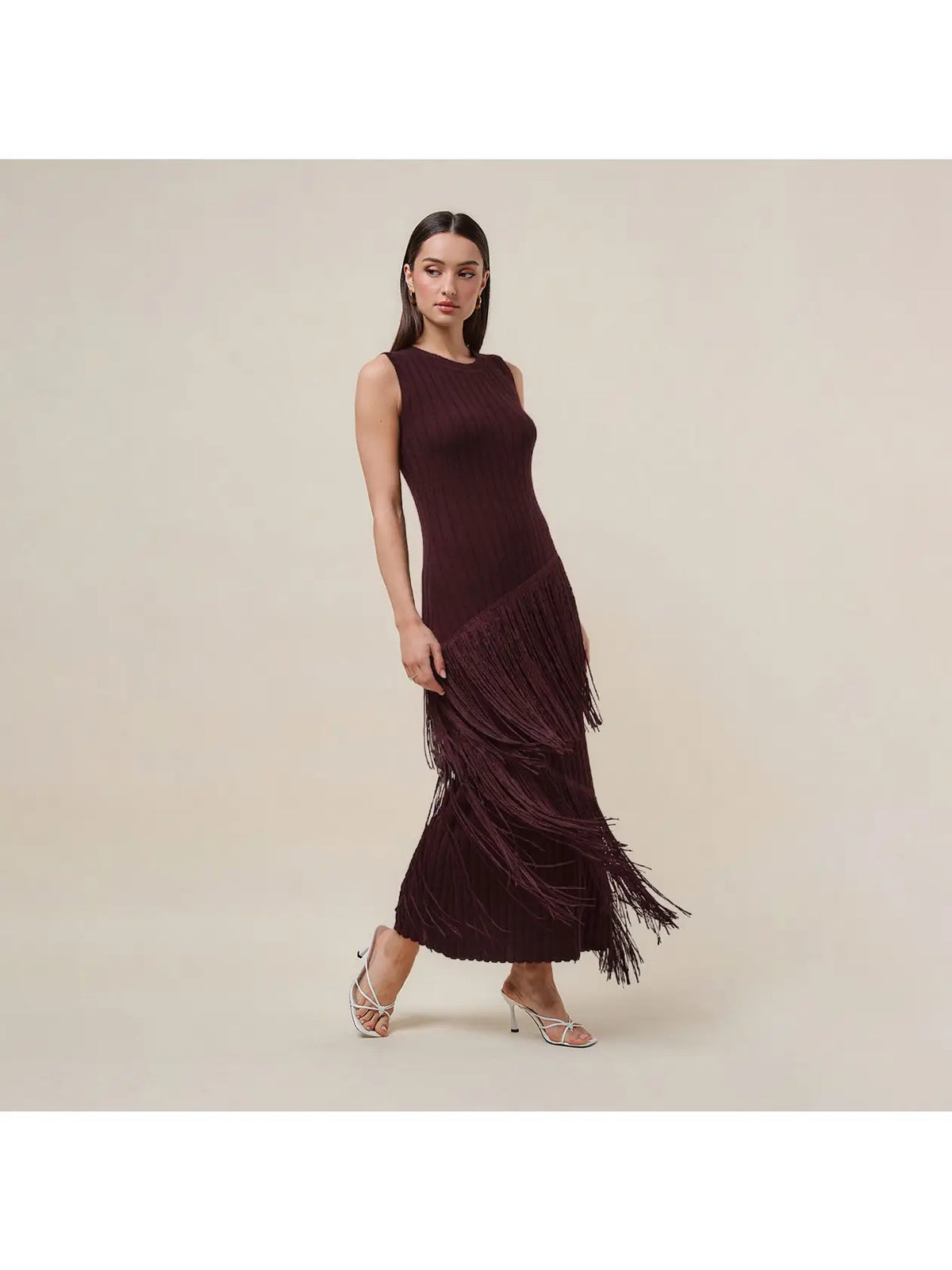 ASYMMETRIC TASSEL DETAILED SWEATER RIB DRESS