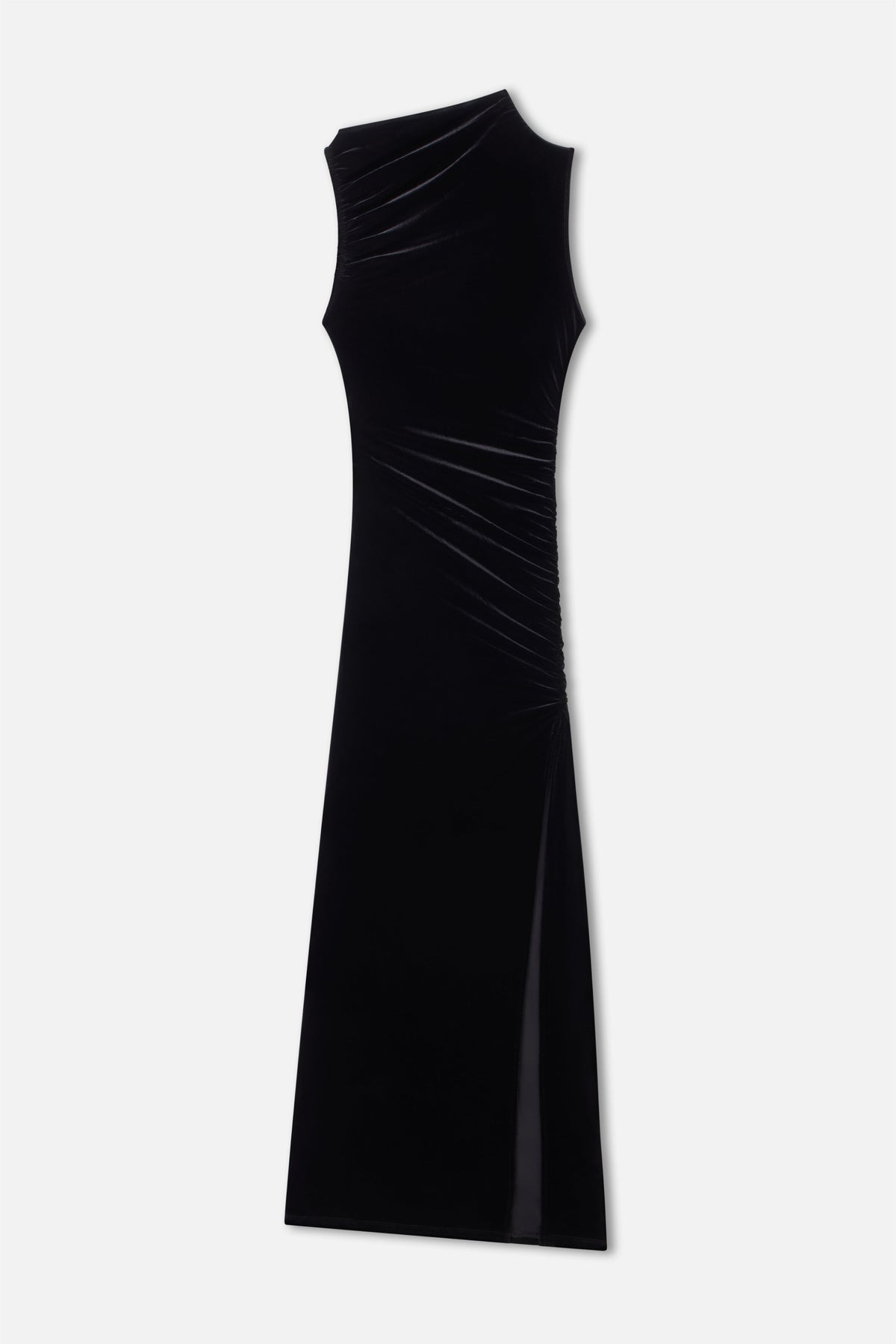 VELVET HIGH NECK MAXI DRESS | BLACK001