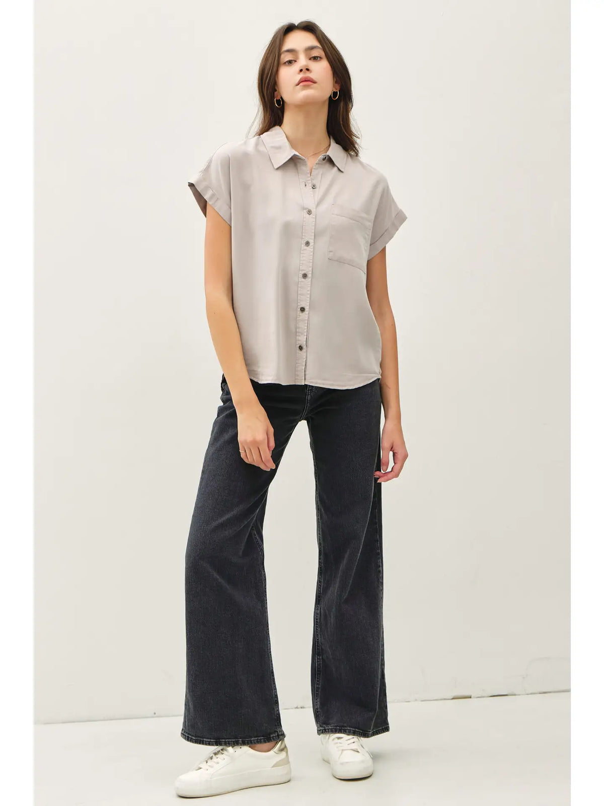 TENCEL DOLMAN SLEEVE BUTTON DOWN SHIRT