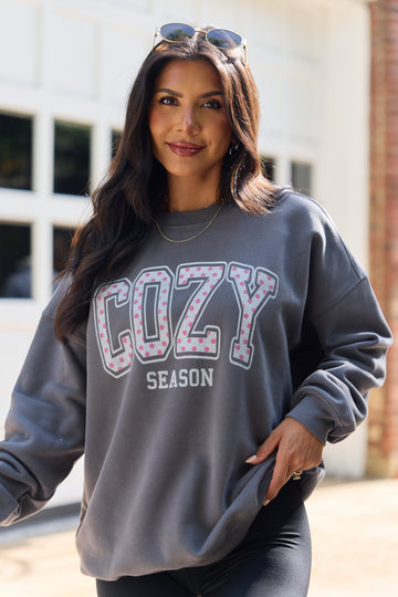 Cozy Season Polka Dot Dark Grey Graphic Sweatshirt