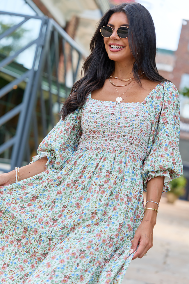 Thalia Multi Foral Smocked Top Maxi Dress