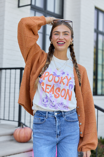Spooky Season Stripes Ivory Comfort Colors Graphic Tee