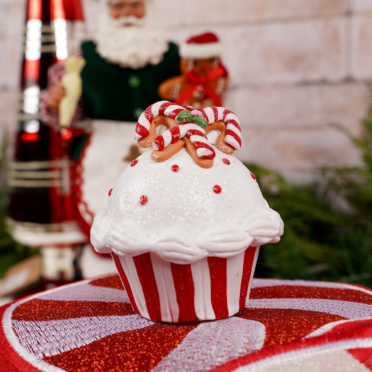 Red White Clay Cupcake Ornament