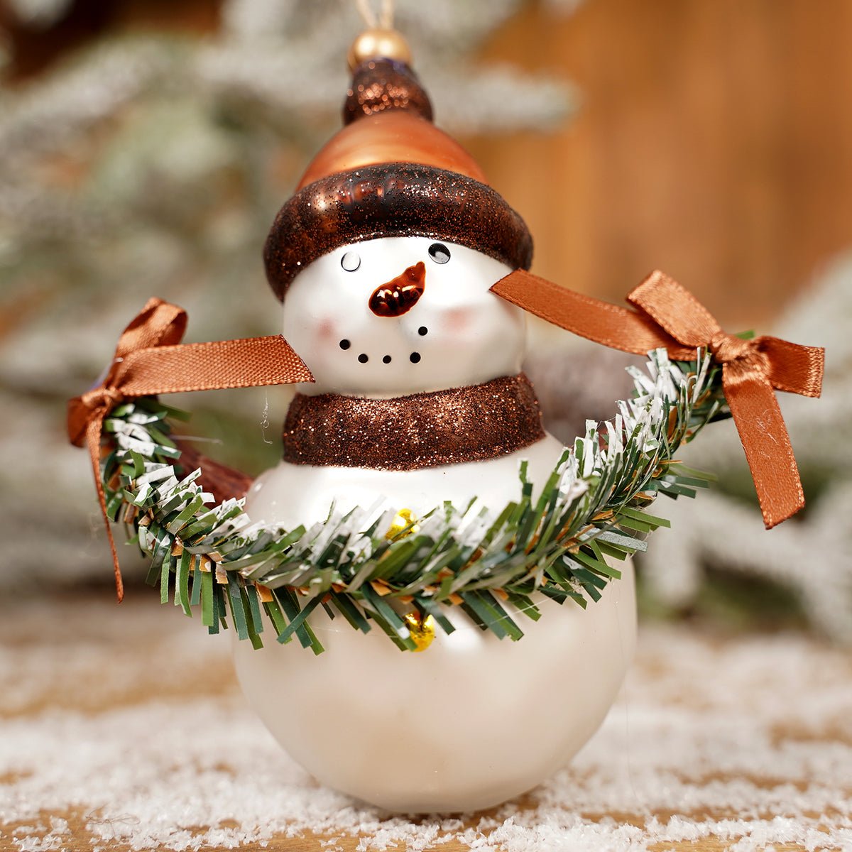 Glass Snowman With Garland Ornament