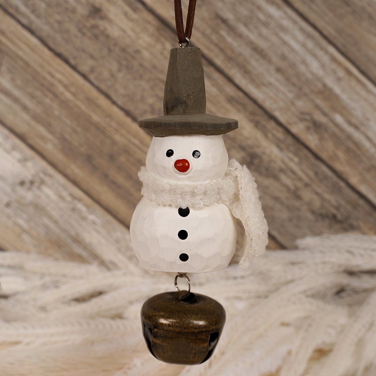 Wooden Snowman with Bell Ornament