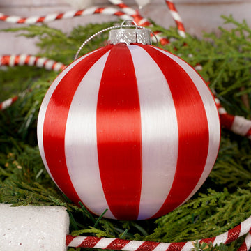 Red White Striped Thread Ball Ornament