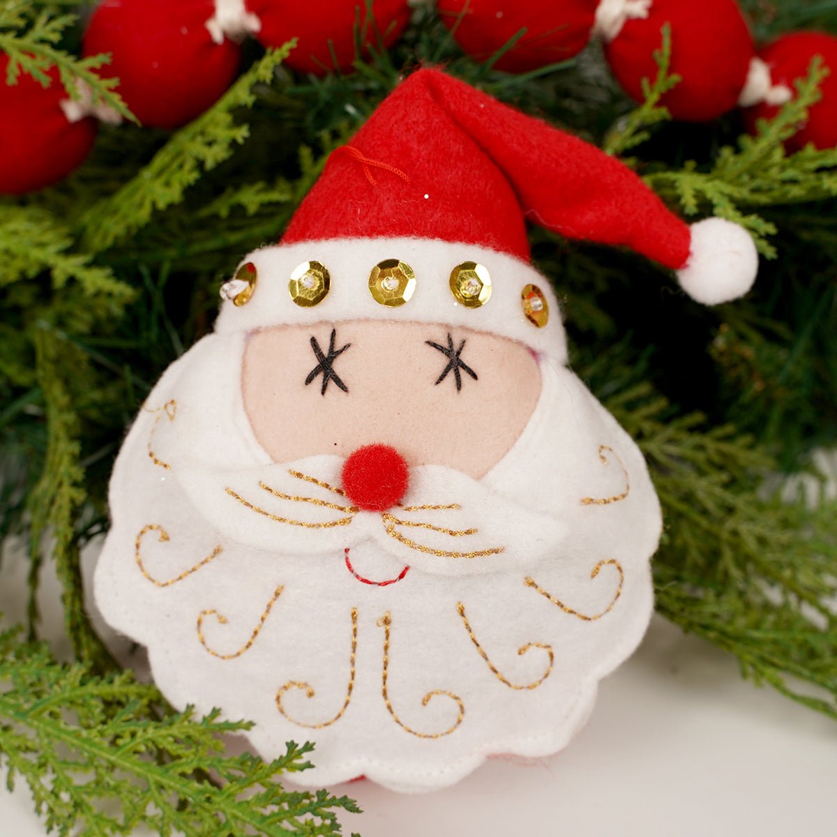 Stuffed Santa Head Ornament