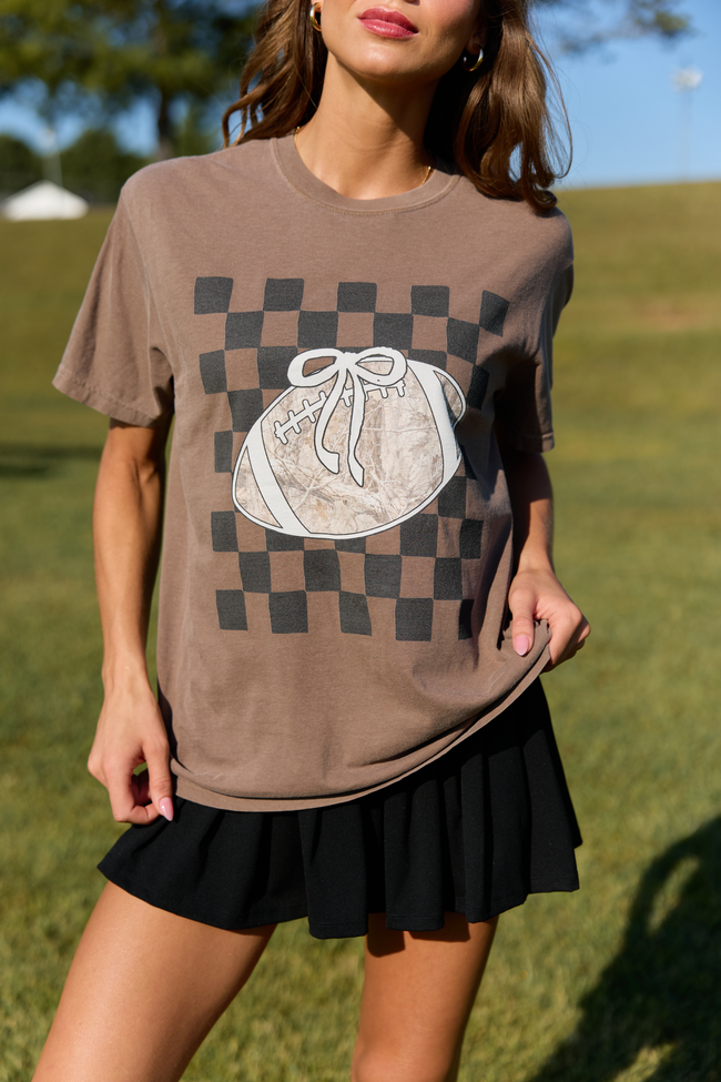 Checkered Camo Football Brown Comfort Colors Graphic Tee