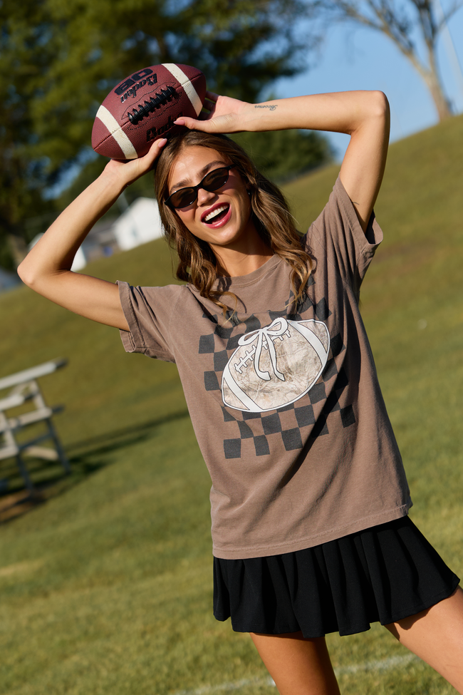 Checkered Camo Football Brown Comfort Colors Graphic Tee