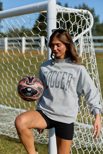 Varsity Soccer Light Grey Graphic Mock Neck Sweatshirt