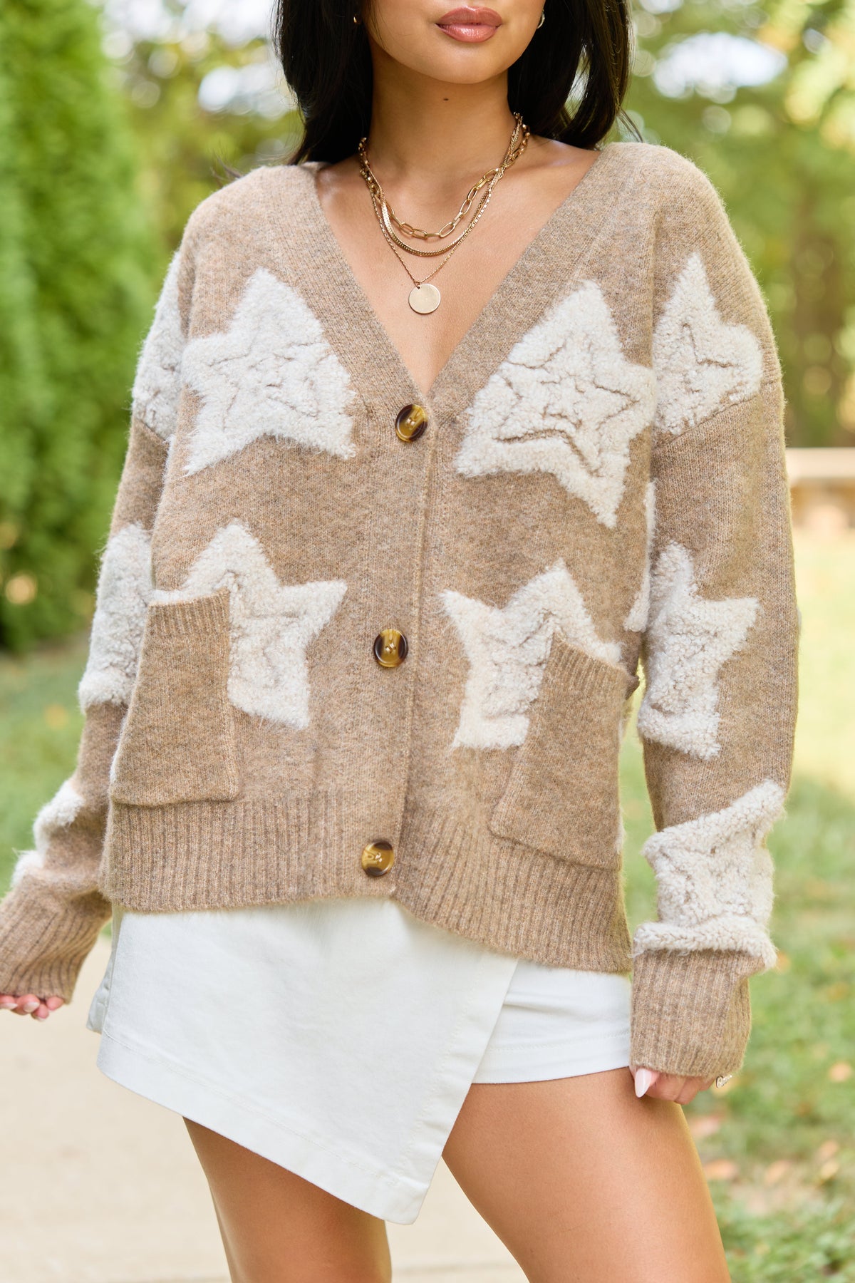 More Than Wishes Brown Star Cardigan