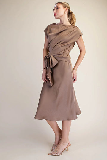 ASYMMETRICAL WAIST TIE MIDI DRESS