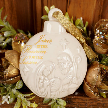 5Inch White Porcelain Holy Family Ornament