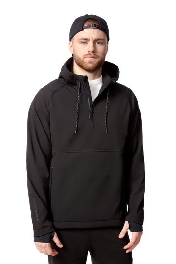 VARGAS | MEN'S WATER-REPELLENT HOODED PULLOVER SOFTSHELL, BLACK
