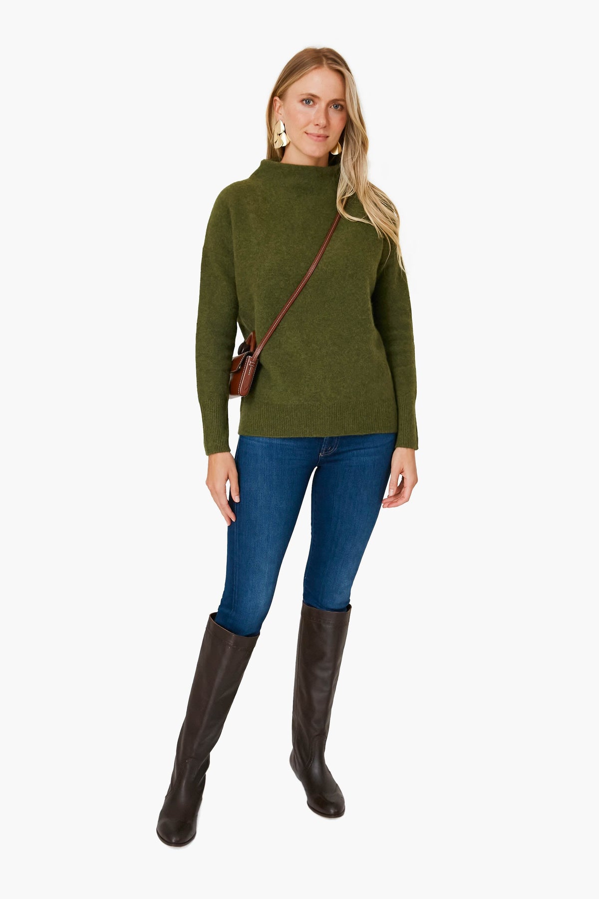Heather Bay Leaf Funnel Neck Sweater