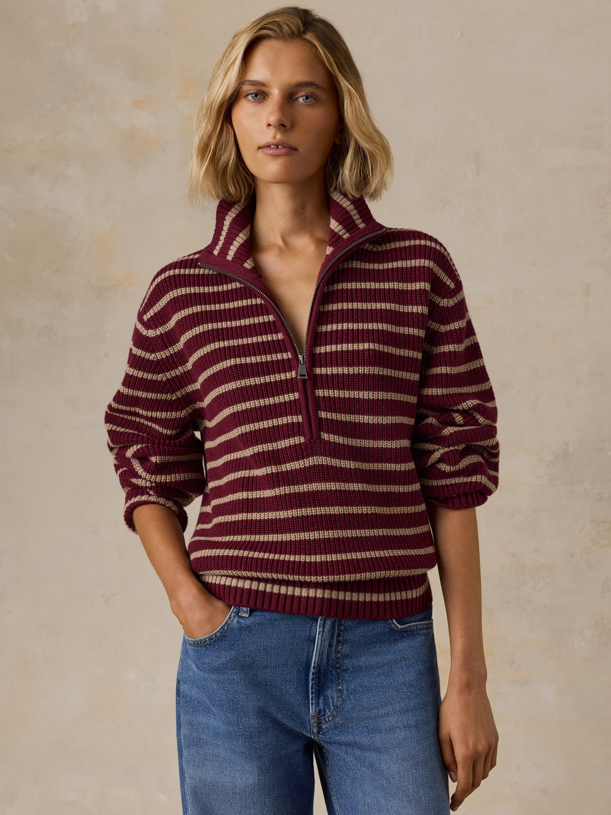 Northshore Quarter Zip - Maroon Stripe