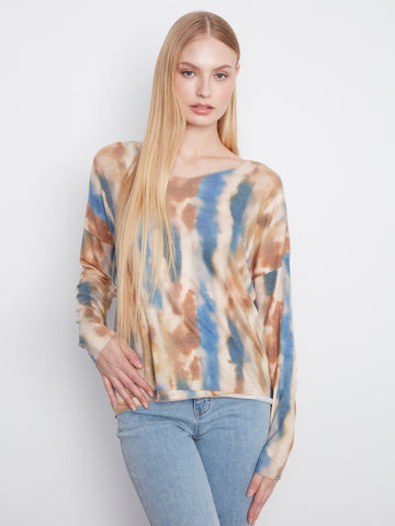 Printed V-Neck Knit Top - Paint