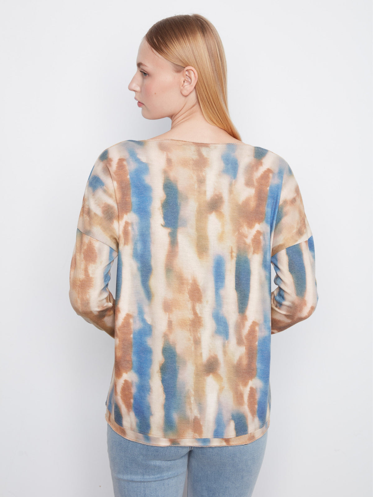 Printed V-Neck Knit Top - Paint
