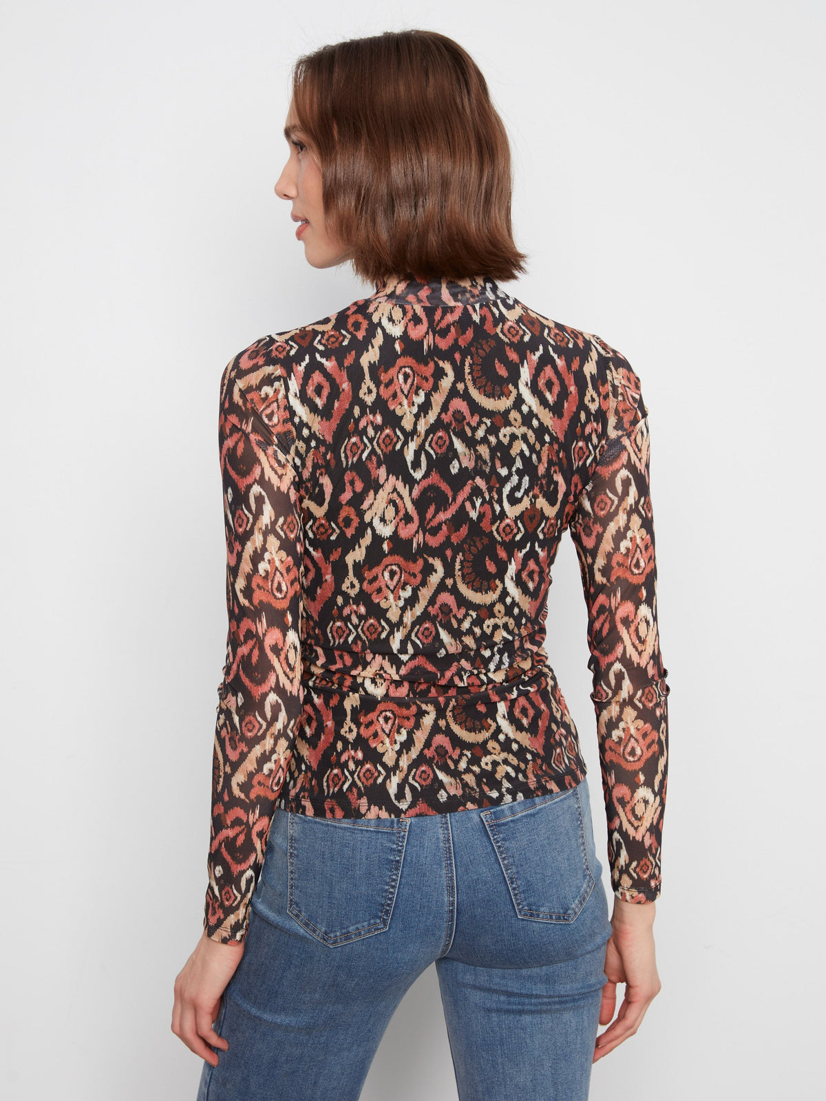 Printed Mesh Mock Neck Top - Kaia