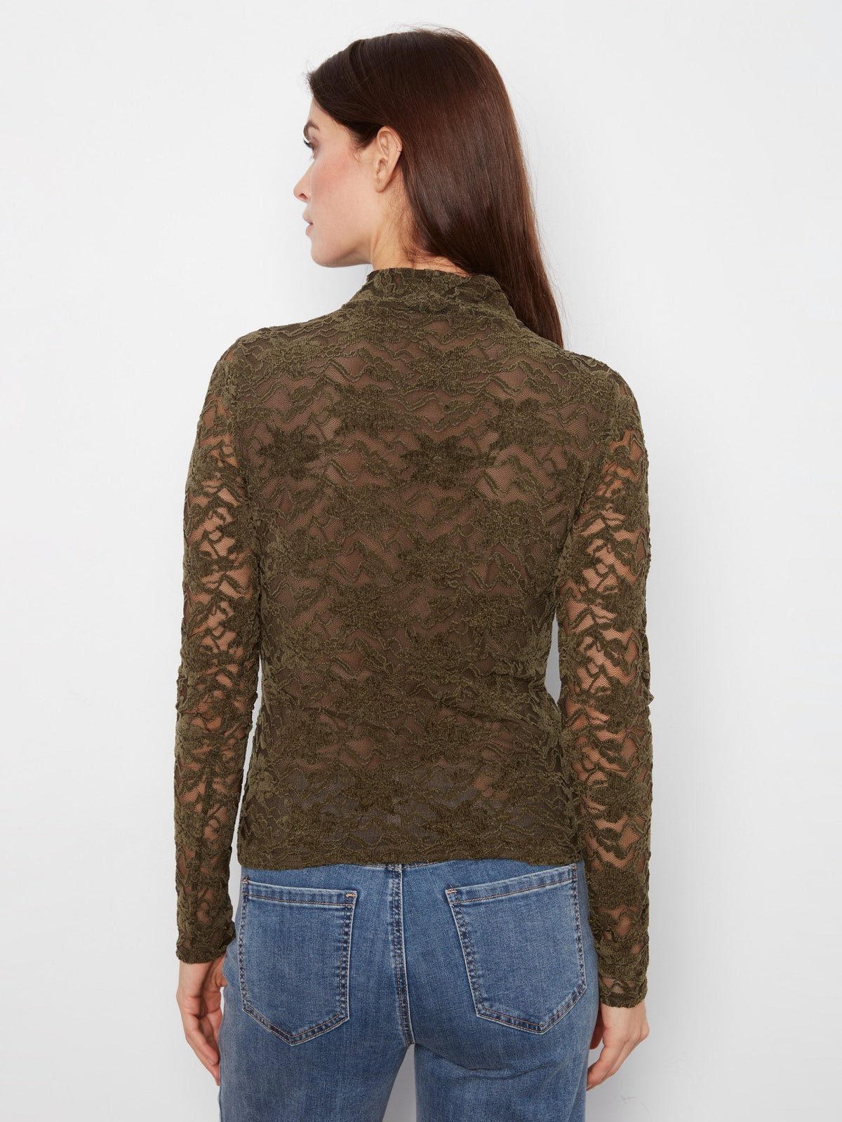 Lace Mock Neck Top - Dark Olive